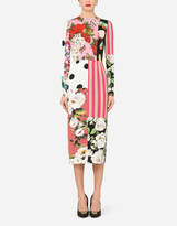 Thumbnail for your product : Dolce & Gabbana Calf-Length Patchwork-Print Charmeuse Dress