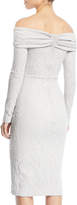Thumbnail for your product : Oscar de la Renta Off-the-Shoulder Long-Sleeve Stretch Embroidered Cocktail Dress