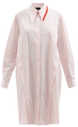 Simone Rocha Beaded-collar Striped Cotton-poplin Shirt Dress - Pink Multi