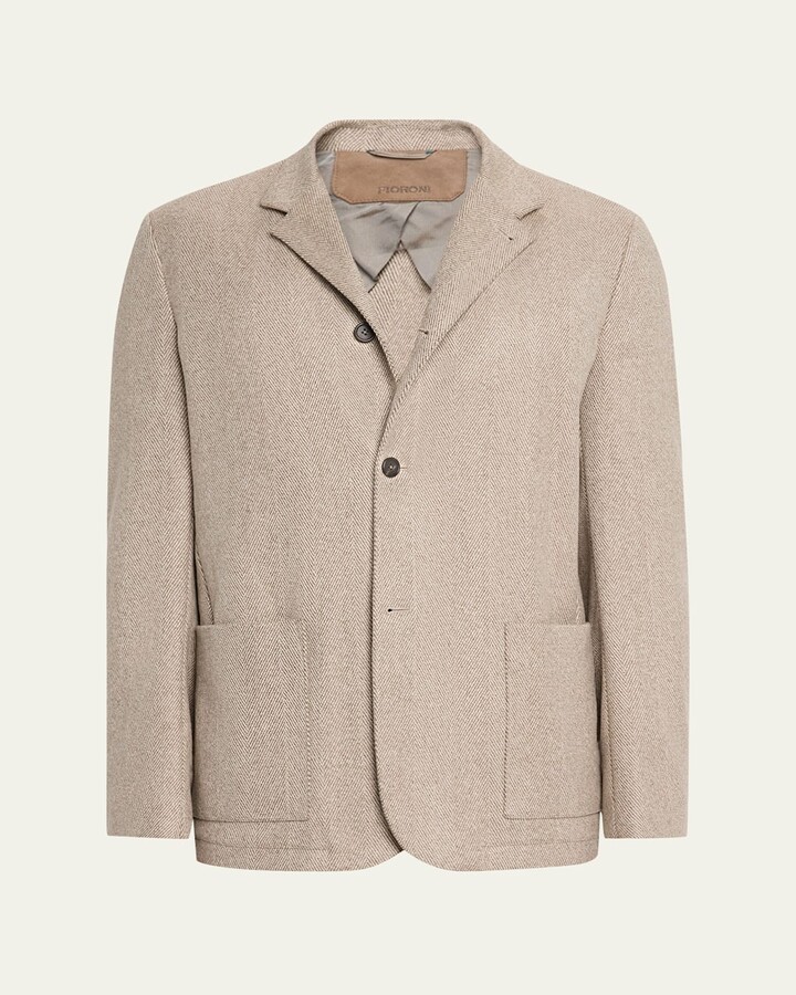 Fioroni Men's Cashmere Herringbone Voyager Jacket