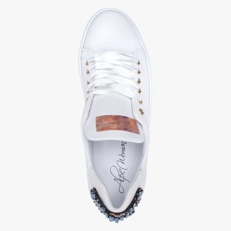Alpe Compostela White Leather Embellished Trainers