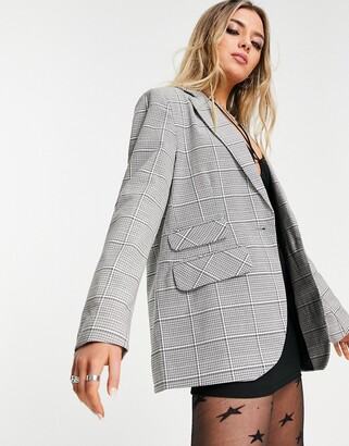 Topshop check single breasted blazer in monochrome - ShopStyle