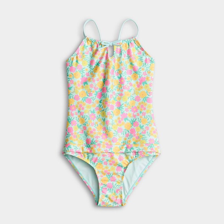 Breaking Waves Girls 4-16 Adaptive Gathered Neckline One-Piece Swimsuit