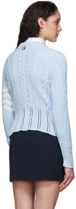 Thom Browne Blue Aran Cable 4-Bar Sweater