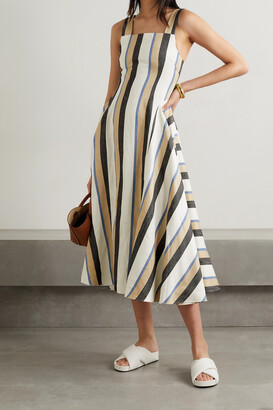 Co Striped Linen-blend Midi Dress - White - x small