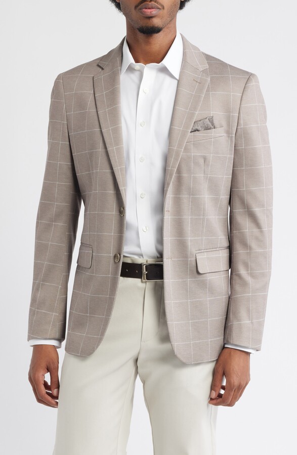Daniel Hechter Tan Windowpane Check Knit Sport Coat