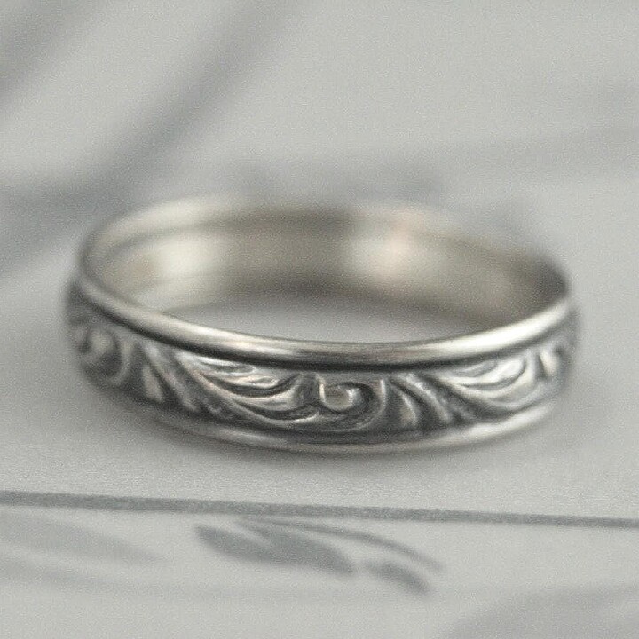 Etsy Mens Wedding Band Womens Ring Silver Florence Wide Vintage Style Swirl Patterned