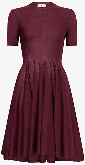 Alaia Womens Aubergine Skater Flared Wool Mini Dress 16