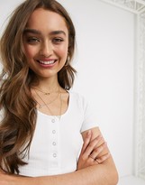Thumbnail for your product : ASOS Petite DESIGN Petite popper front crop top in rib in white