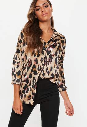 Missguided Tall Brown Leopard Print Satin Shirt
