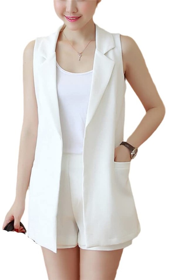 Yioleamp Women Vest Jacket Office Work Casual Slim Blazer Sleeveless Lady  Suit Vest Coat With Lining - ShopStyle