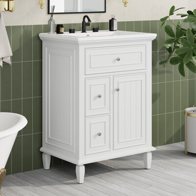 Soges 24" Bathroom Vanity Cabinet With One Flip Drawer And Two Drawers