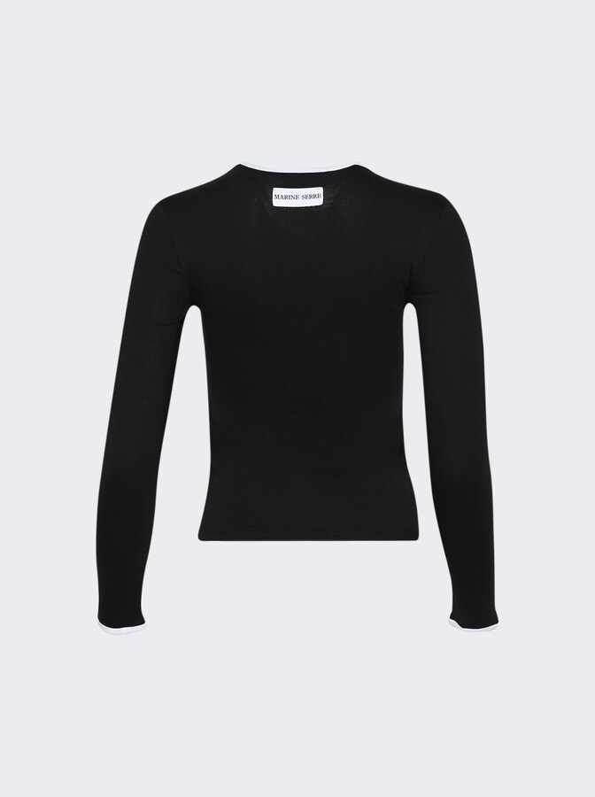 Marine Serre Moon Logo Bicolor Jersey Ls Tee Black And White