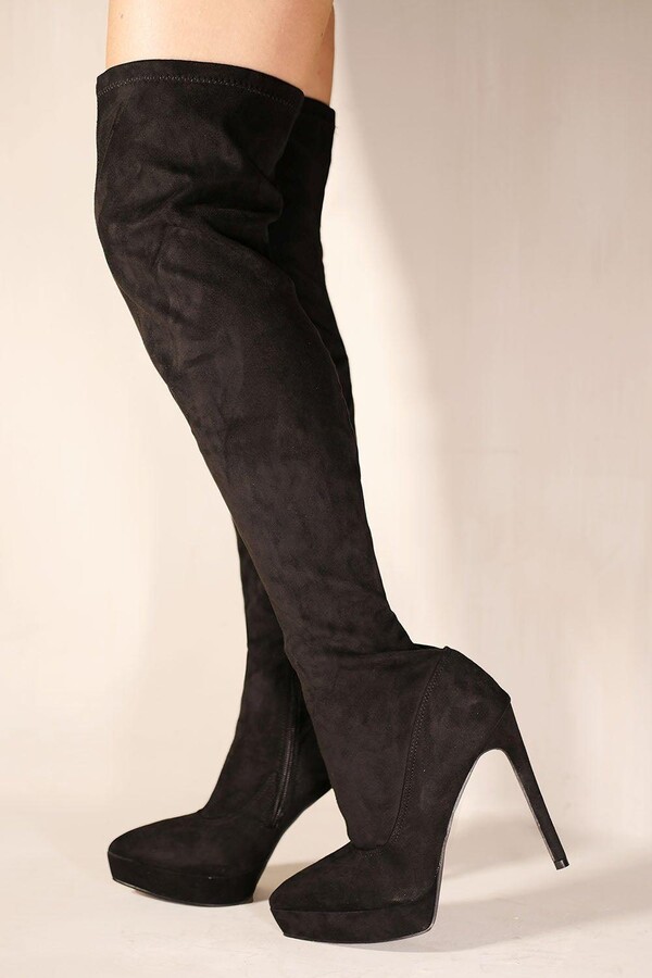 platform heel knee boots