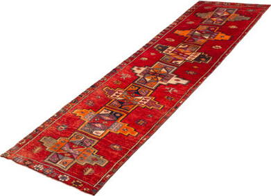 Ecarpetgallery Melis One-of-a-Kind 3'4" X 11'11" 1990s Runner Wool Area Rug Red