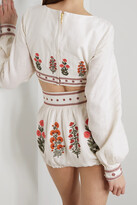 Thumbnail for your product : Agua Bendita Agua by Pera Cropped Embroidered Linen Top - White