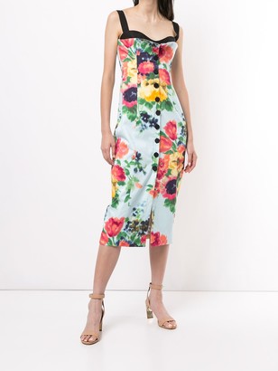 Carolina Herrera Fitted Floral Print Buttoned Dress