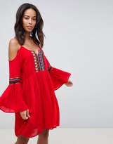 Thumbnail for your product : Glamorous Tall Cold Shoulder Swing Dress With Embroidery