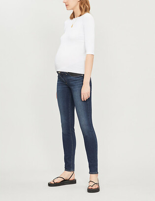 Paige Ladies Blue Leather Denim Nottingham Verdugo Maternity Skinny Mid-Rise Jeans, Size: 24