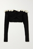 Thumbnail for your product : AAIZÉL + Net Sustain Off-the-shoulder Cropped Ruffled Tencel-trimmed Bouclé-knit Cardigan