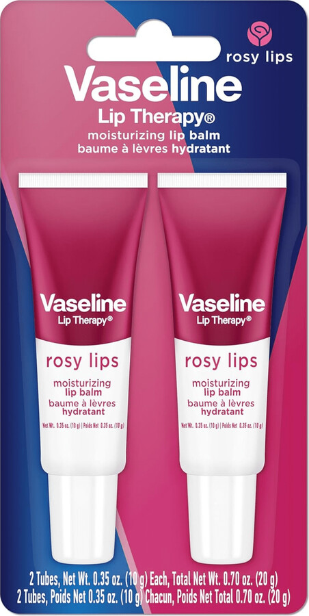 Vaseline Lip Therapy Rosy Lip Balm Twin Pack Moisturizing Care with Petroleum Jelly, 0.35 oz, 2 Count