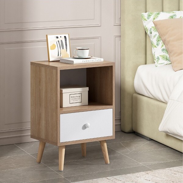 SevobalNightstands2SetOfDouble-LayerSingleDrawNightstandWithDrawerOpenCompartmentPineWoodLegsMulticolored15.83\