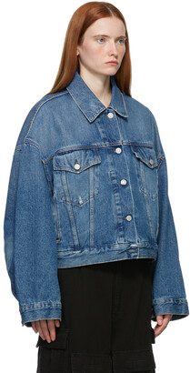 Blue Womens Clothing Jackets Jean and denim jackets Acne Studios Morris Cropped Denim Jacket in Mid Blue 