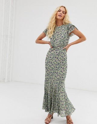 And other stories & ruffled maxi dress in green floral print