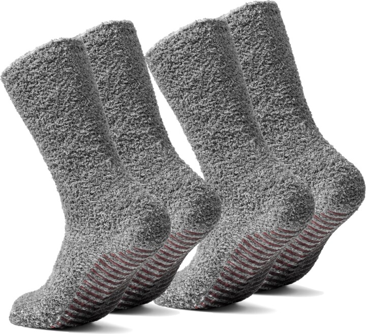 Gripjoy Fuzzy Socks with Grips x2 Pairs for Women and Men Winter