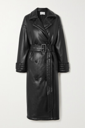 Stand Studio Emily Belted Padded Faux Leather Trench Coat - Black