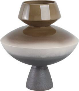 Hokku Designs Vase Pottery Earthenware Sculptural Artesa Design Geometric Pedestal Form Handmade Look Decorative Accent Modern Flared Neck Artisan-Inspired Clay Con