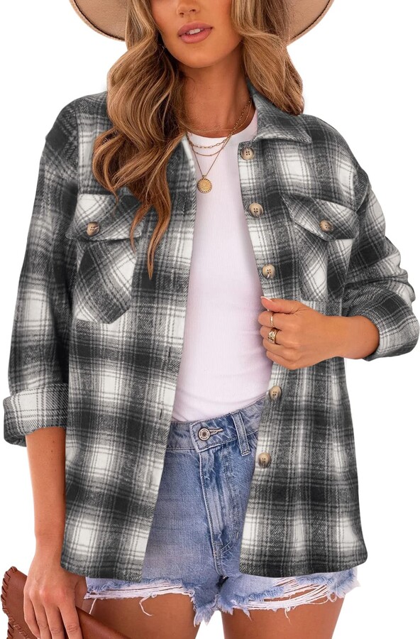 Flannel Shirt Lightweight Shirt Jacket Women's Plaid Shacket