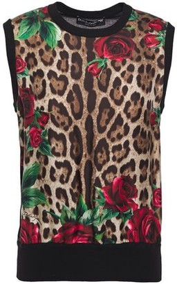 Dolce & Gabbana Printed Twill-paneled Cashmere And Silk-blend Top