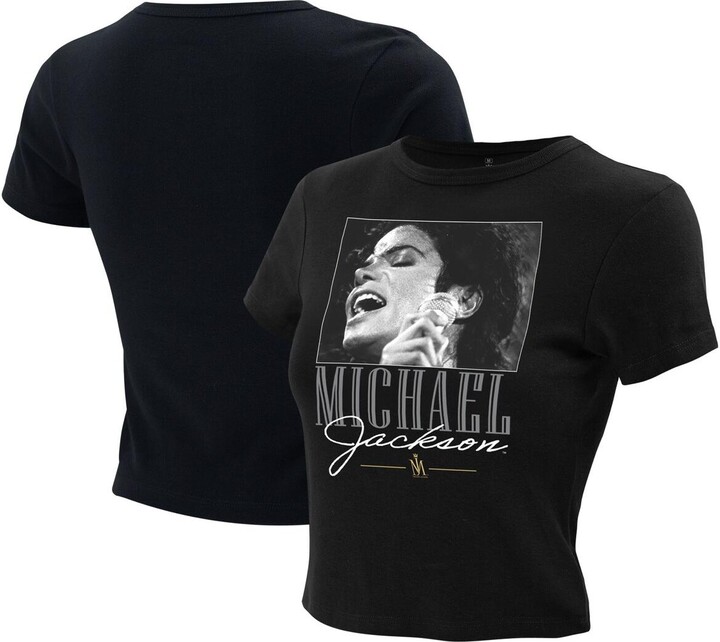 Ripple Junction Women's Black Michael Jackson Photo Cropped T-Shirt - Black, White