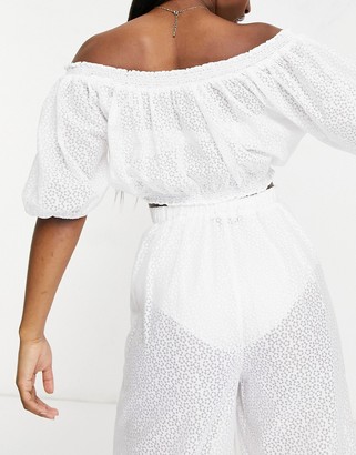 Fashion Union Exclusive crop beach top in white lace