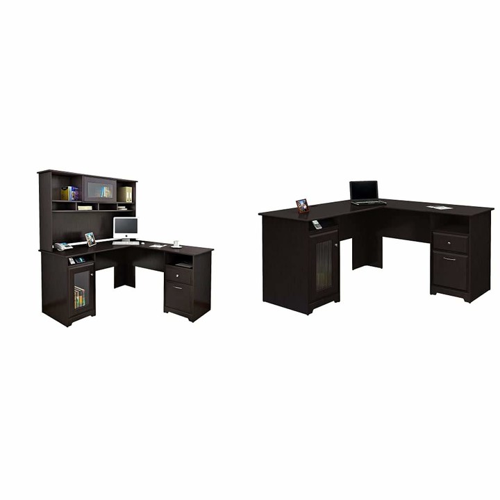 Bush Furniture Cabot L Shaped Desk with Hutch in Espresso Oak & Cabot L