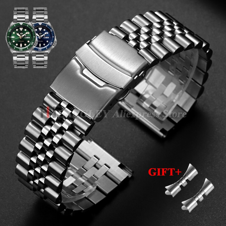 Langley Solid Stainless Steel Watch Band Strap for Seiko SKX007 SKX009 SKX011 for Jubilee Bracelet 18/19/20/21/22mm Men Belt Replacement