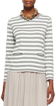 Joan Vass Long-Sleeve Striped Top