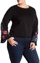 Thumbnail for your product : Planet Gold Embroidered Bell Sleeve Fleece Sweater (Plus Size)
