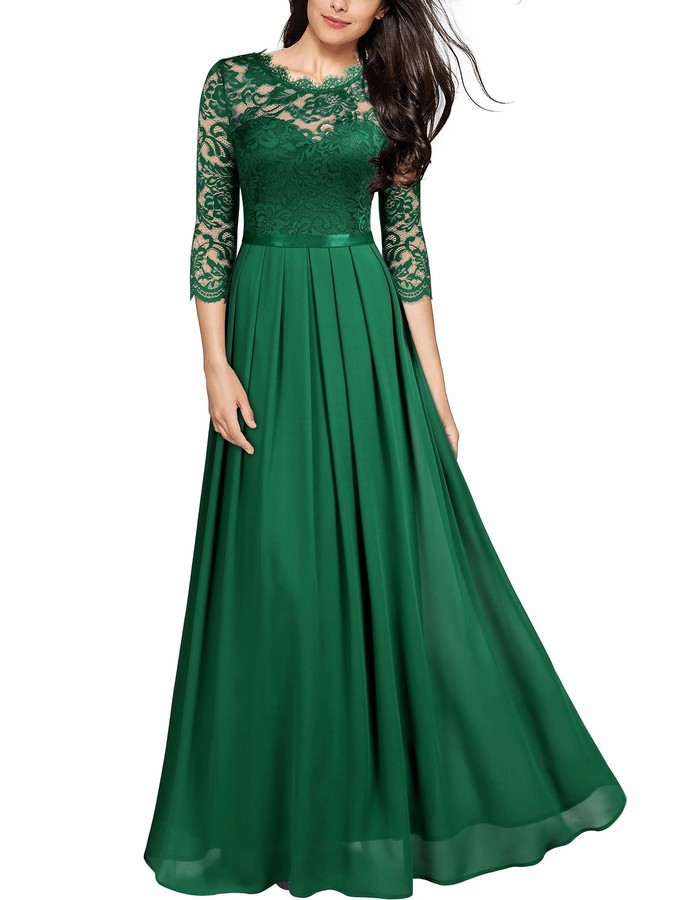 MIUSOL Women's Wedding Style Lace 3/4 Sleeve Bridesmaid Maxi Dress Dark ...