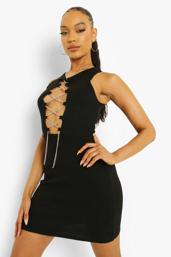 black lace up dress
