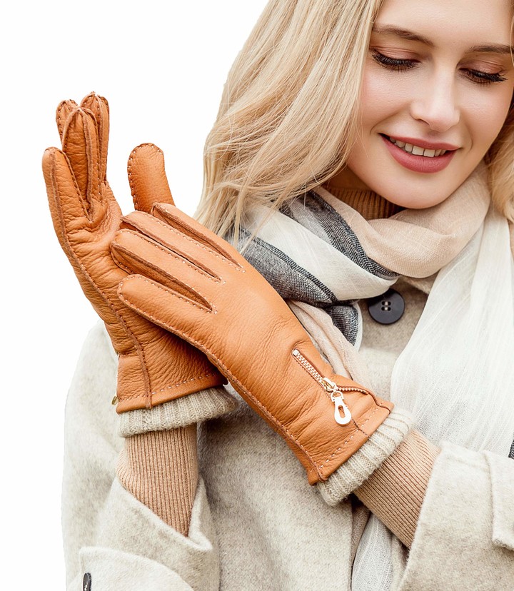 YISEVEN Women's Wool Lined Winter Genuine Leather Gloves