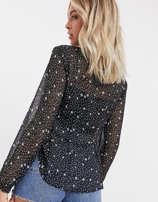 JDY blouse with deep cuff in star print