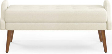 George Oliver Modern Living Room Bench with Looped Yarn Fabric, Soft Cushion, Irregular Geometric Armrests, and Rubber Wooden Legs for Versatile Use