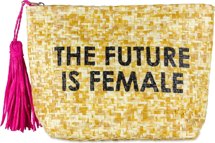Women’s The Future Is Female Straw Pouch Clutch With Tassel