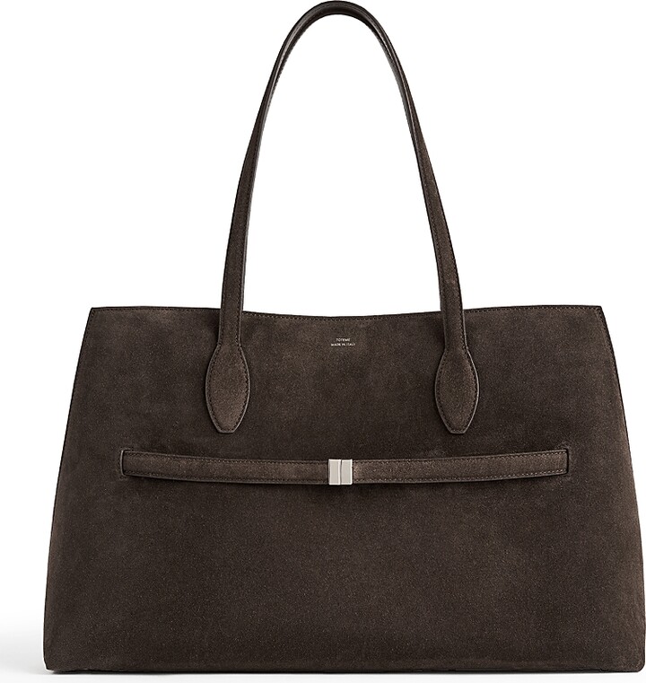 Totême Large Suede Lounge Tote in Dark Brown