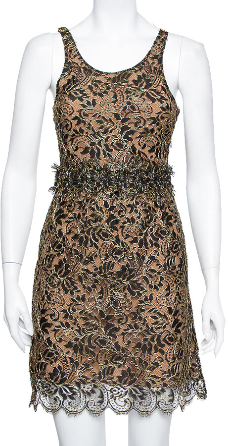 Balenciaga Black & Gold Lace Sleeveless Mini Dress S - ShopStyle
