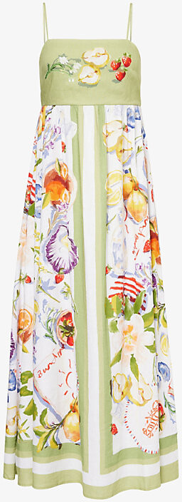 Seafolly Womens Sage Riviera Coast Shoulder-Straps Linen-Blend Maxi Dress S