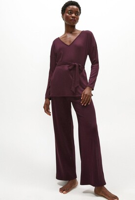 Belted Top And Wide Leg Pant Set