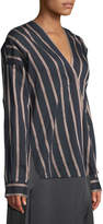 Thumbnail for your product : Vince Textured Striped Long-Sleeve Blouse